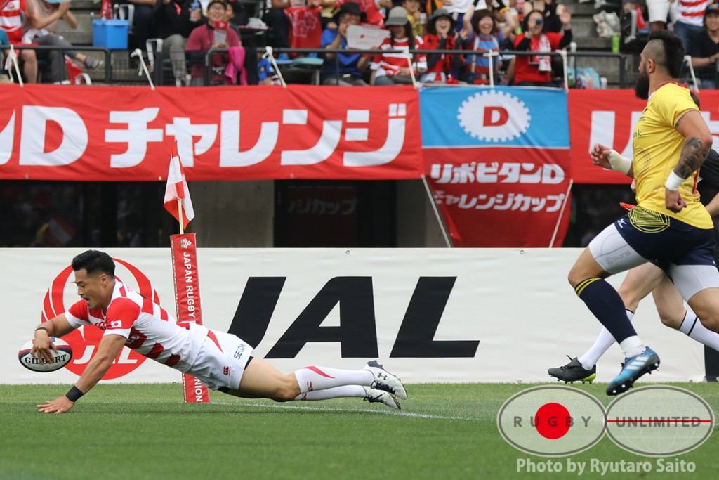 前半12分、日本代表WTB山田章仁選手のダイビングトライ。